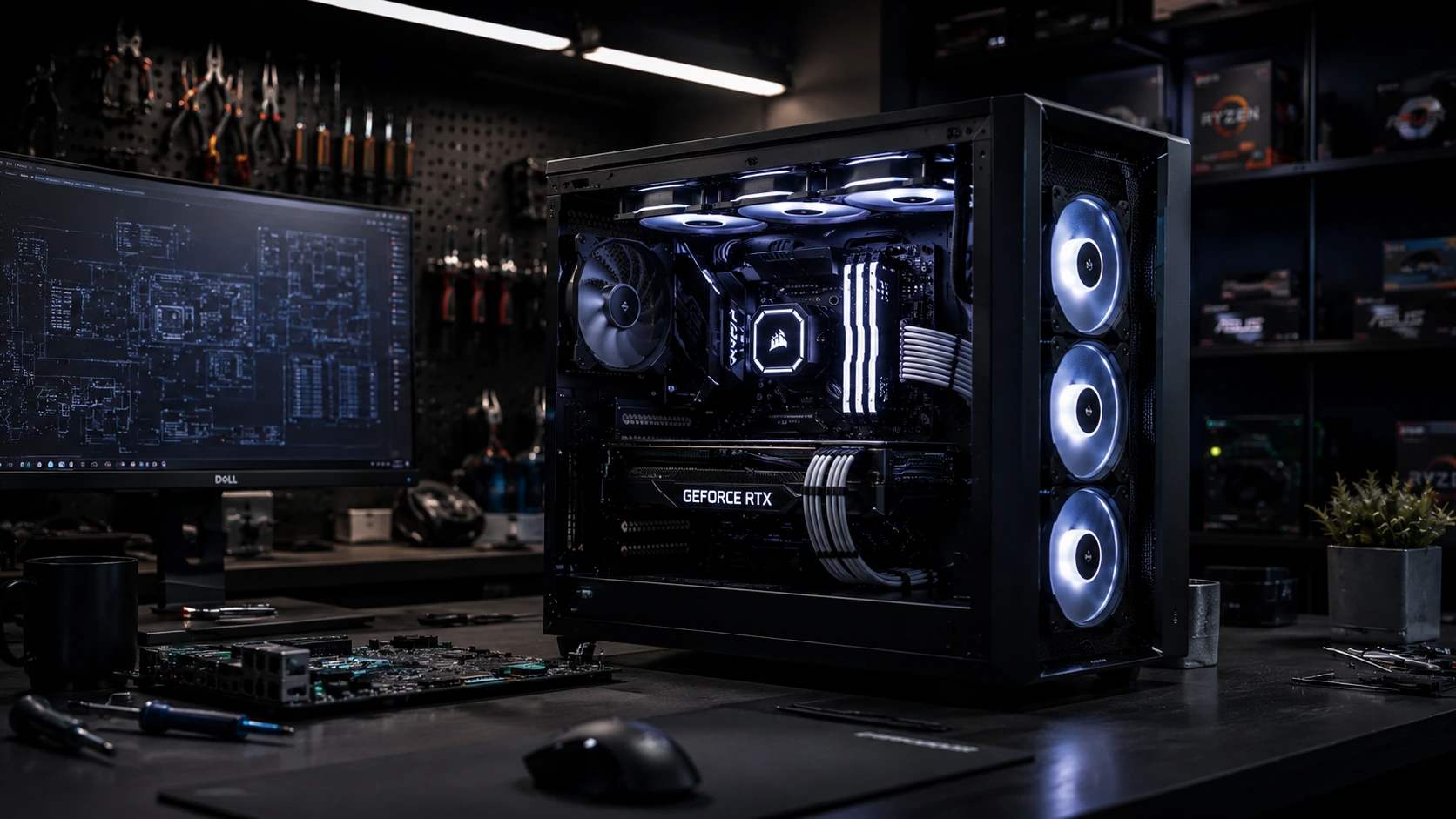 Custom gaming PC with illuminated components